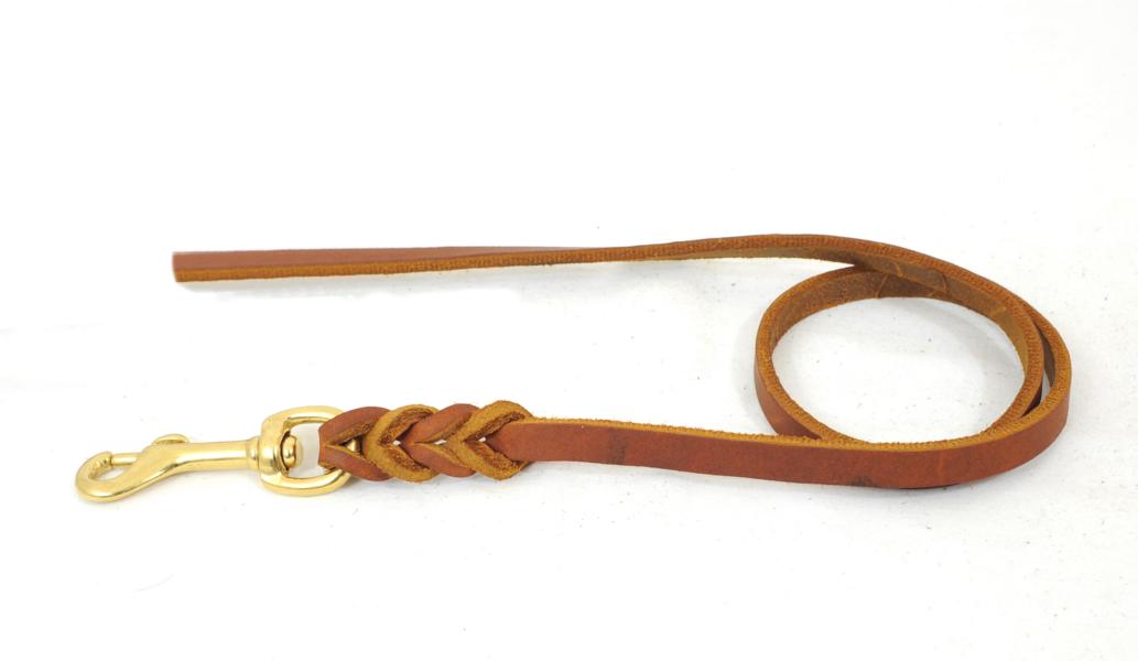 Bellepet Fettlederleine 2m ohne Handschlaufe - Messing