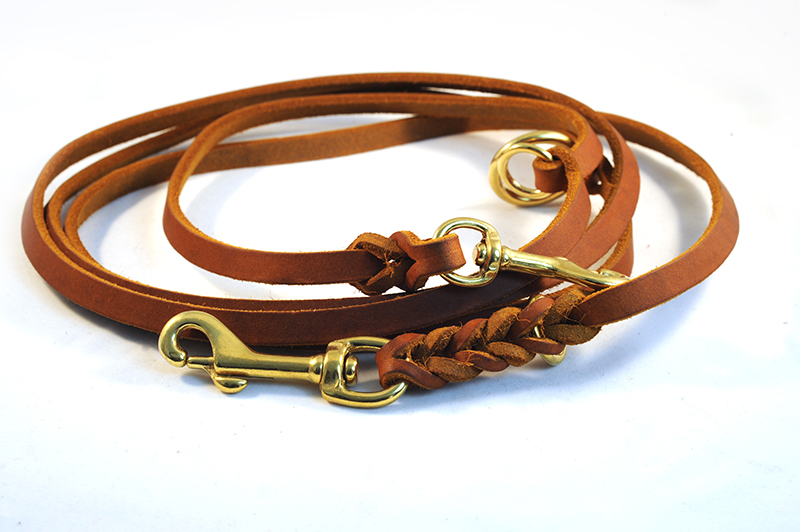 Bellepet - 3er Set - Fettleder Führleine 2,40cm 3-fach verst. - Edelstahl