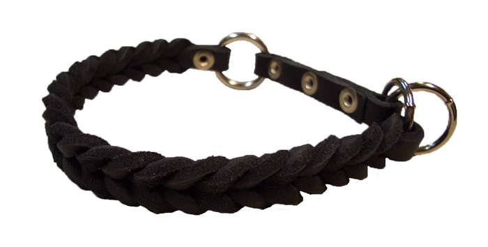 Bellepet Fettleder-Halsband "Braidy" geflochten mit Zugstop - Messing