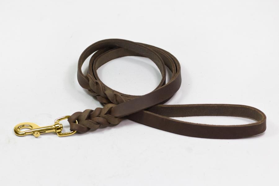 Bellepet Fettlederleine extra breit - 3m mit Handschlaufe - Messing